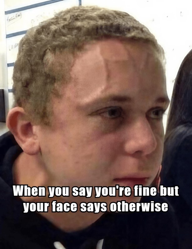 Crying meme: The “no yeah, I’m totally fine” face, holding on by a single thread.