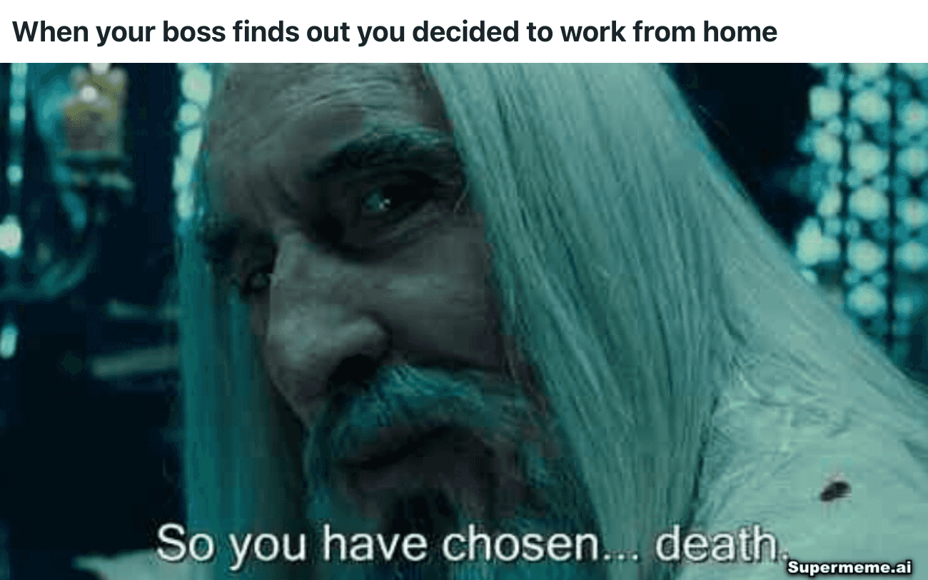 Work meme: When your boss finds out you decided to work from home — SO you have chosen death