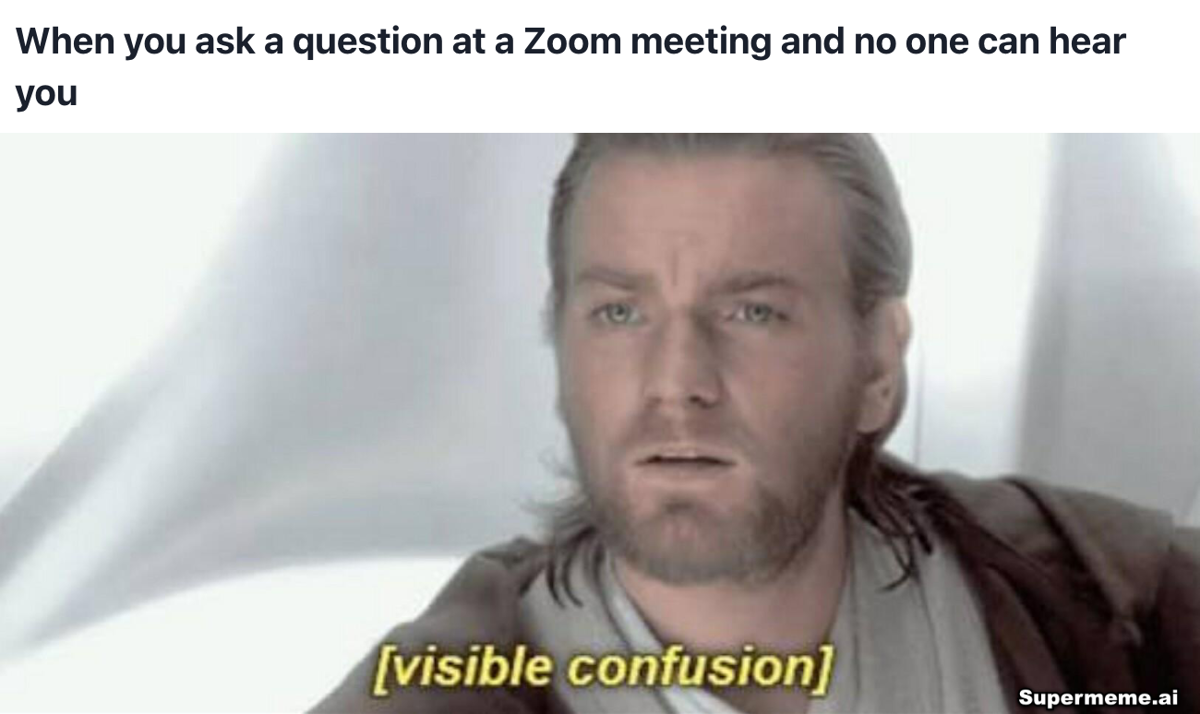 Zoom Meeting meme: When you ask a question at a Zoom meeting and no one can hear